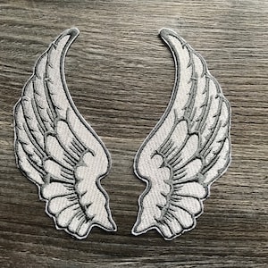 Heavenly Angel Wings in Grey & Silver Gray Clothing Clothes Jacket Coat Sweatshirt Shirt Jeans Bag Embroidery Patch Iron or Sew On