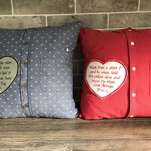 Keepsake Memory Pillow / Cushion Made from a Loved Ones Shirt Personalised - Handmade image 2