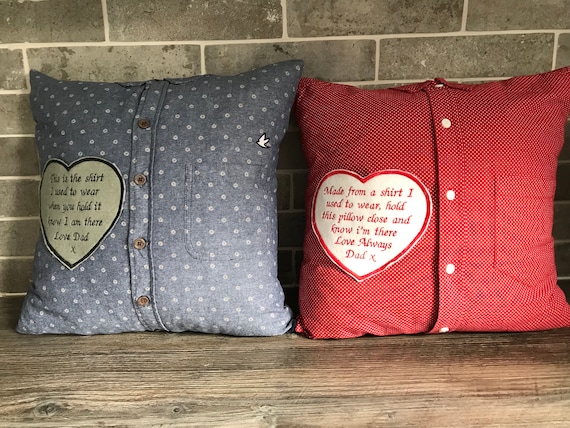 Keepsake Memory Pillow Cushion Made from a Loved Ones Shirt Personalised Handmade