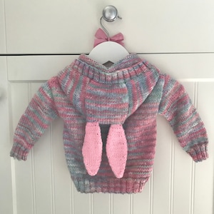 Hand Knitted Bunny Rabbit Hoody Hoodie Cardigan for a Baby Girl Size 0-6 Months