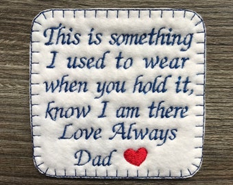 Personalised Memory Embroidery Patch for a Memory Pillow Cushion or Bear  This is something I used to wear Love Always Iron or Sew On