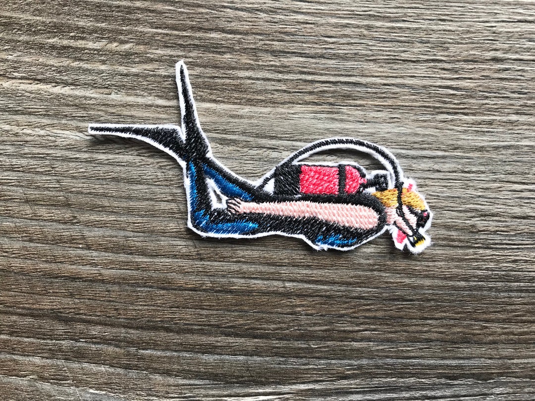 Scuba Diver Diving Under Water Embroidery Patch Iron or Sew on Clothing