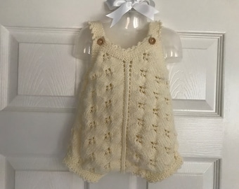Babies Cream Romper for a Baby Girl Size 0-3 Months Hand Knitted