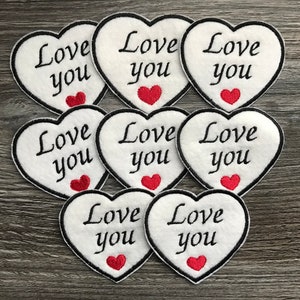 Heart Shaped Love You with a little red heart Embroidery Patch Iron on or Sew on