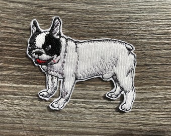 French Bulldog Dog Patch White & Black Embroidery Patch  Iron or Sew on  Clothing Clothes Jacket Coat Sweatshirt Shirt Jeans Bag Rucksack