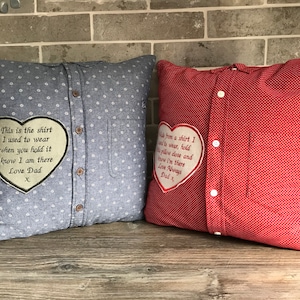 Keepsake Memory Pillow / Cushion Made from a Loved Ones Shirt Personalised - Handmade