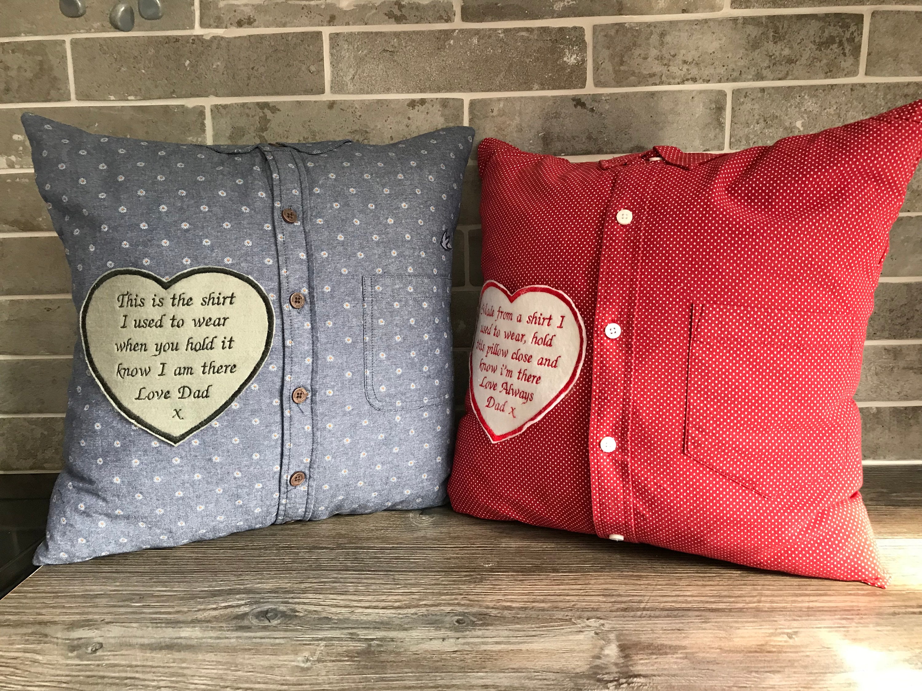 Keepsake Memory Pillow Cushion Made from a Loved Ones Shirt Personalised Handmade