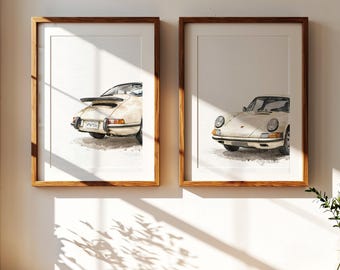 Set de acuarelas de Porsche: Arte mural de coches clásicos (descarga digital)