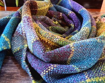 NORTHERN LIGHTS AURORA - Handspun Handwoven Scarf, Teal violet Green Soft Lightweight