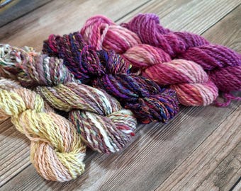 INTERLUDE HANDSPUN 5 Mini Skeins Handspun Yarn Bundle 25-30 yds each