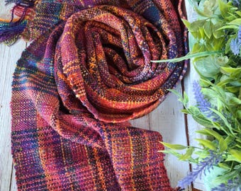 SUNSET THICKET  SCARF-  Slow Fashion Handspun Handwoven Inspired by Earth and Fiber