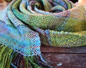 WATERLILIES & DRAGONFLIES Handwoven Slow Fashion Soft Wool/Silk Scarf
