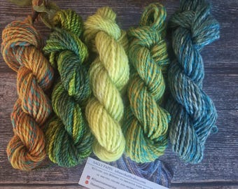 Handspun Tranquil Mini Skein Bundle - 5 skeins, 25+ yards each, 150 yds of soft wool and silk