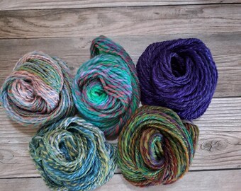 NORTHERN LIGHTS 5 Handspun Mini Skeins, 25-30 yards each, Mini Skein Bundle