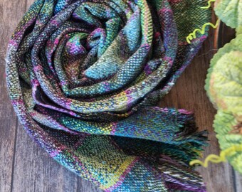 TRILLIUM GROVE - Woodland Scarf, Handspun, Handwoven, 12x81 inches, Light &Cozy Year Round