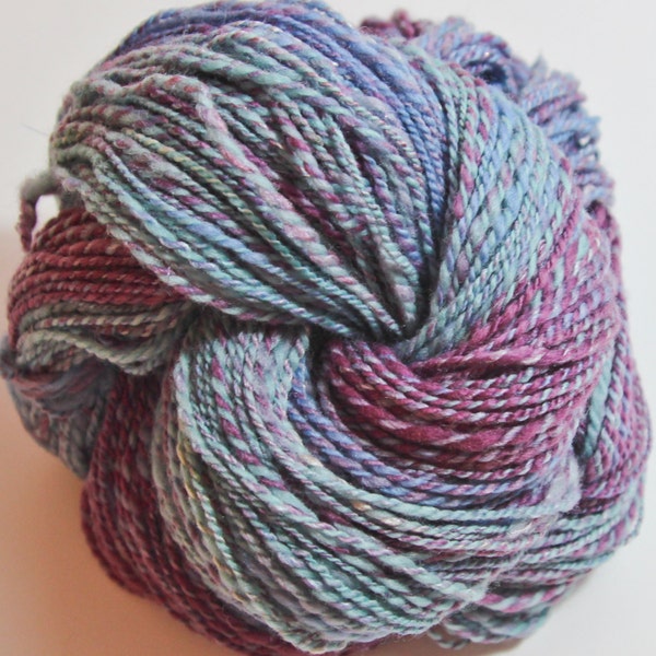 Hand Spun Polwarth ,Tussah Silk ,Stellina Hand Blended ~Hydrangia Graduated Colors~2 ply~3.3 oz Skein 268 Yds