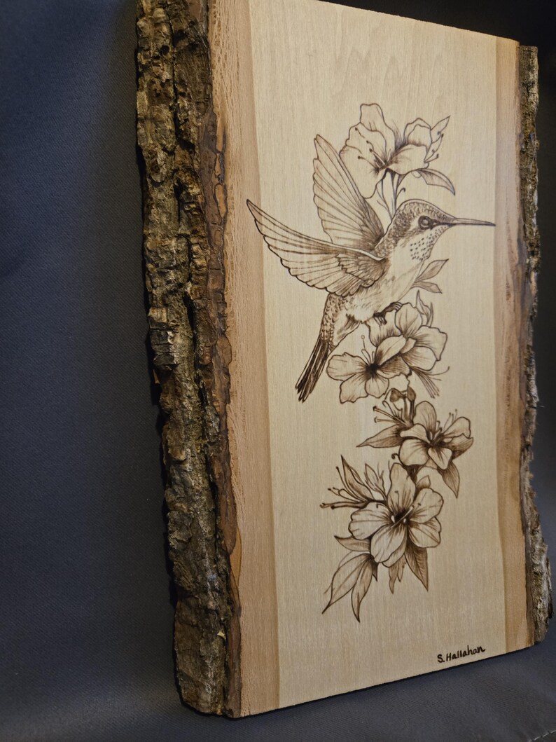 Woodland Hummingbird Pyrography | Handcrafted Live-edge Woodburning - Etsy