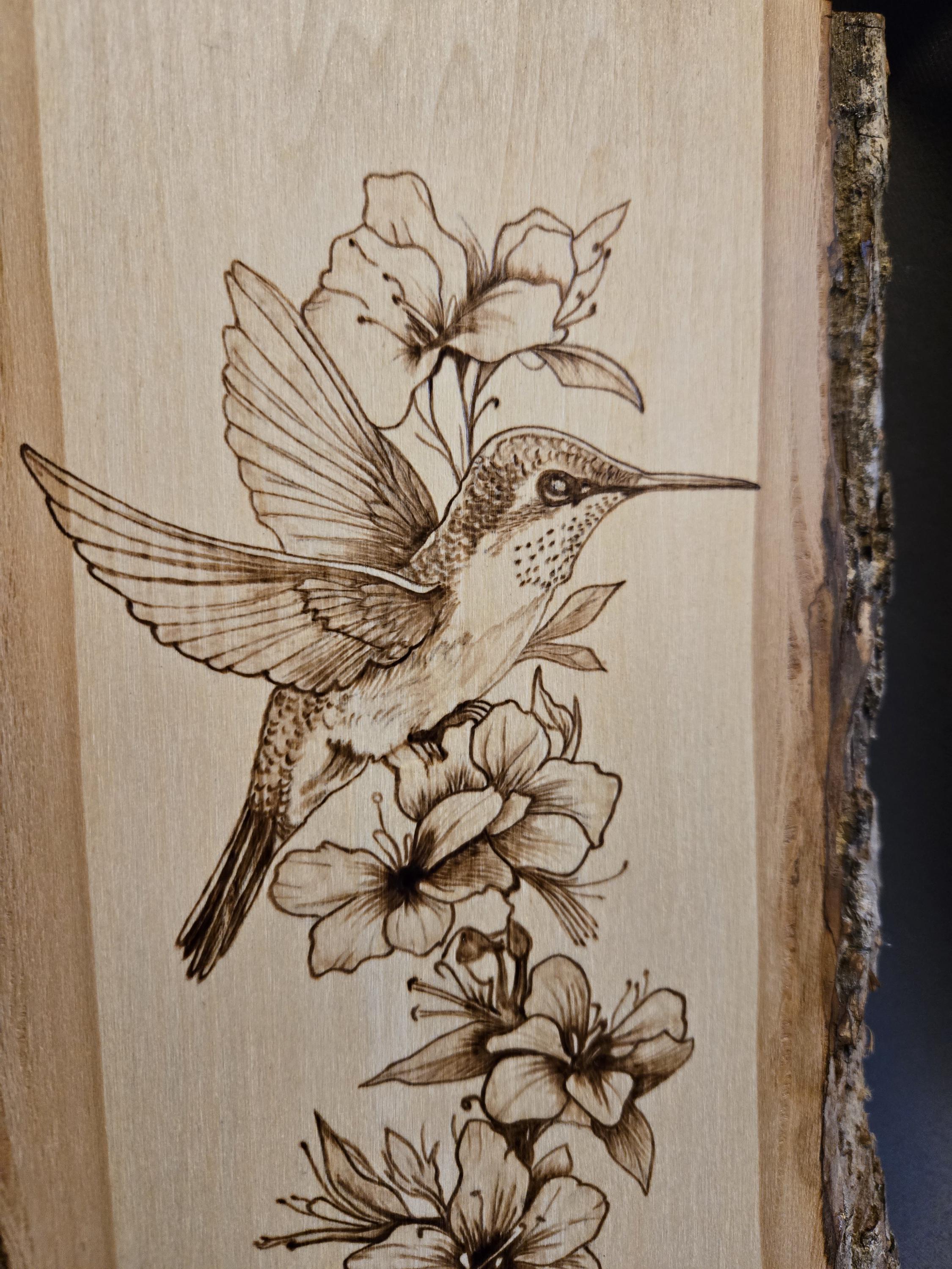 Woodland Hummingbird Pyrography | Handcrafted Live-edge Woodburning - Etsy
