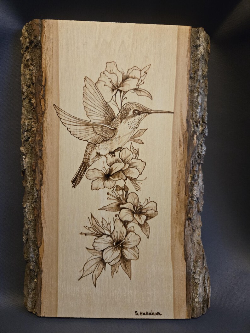 Woodland Hummingbird Pyrography | Handcrafted Live-edge Woodburning - Etsy