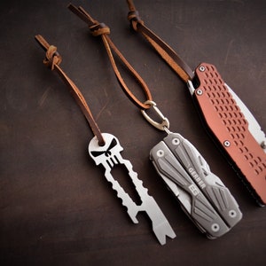 Knife Lanyard, Leather Lanyard, EDC Lanyard, Knife Pull, Knife Leather Cord, Pocket Knife Pull, EDC Gear, Survival Gear, Knife Cord image 2