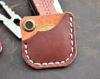 Leather EDC Coin Slip, EDC Coin Pouch, EDC Coin Slip, Coin Sleeve, Coin Keychain Holder, Coin Case, Challenge Coin Holder, Coin Sheath