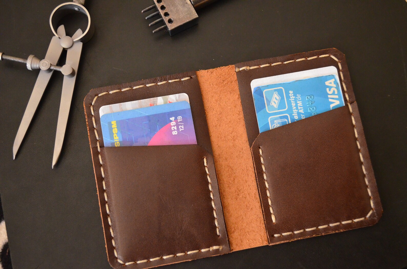 Business Card Wallets Custom Handmade Leather Wallets Small Etsy