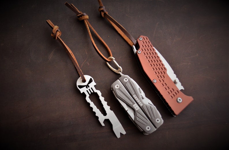Knife Lanyard, Leather Lanyard, EDC Lanyard, Knife Pull, Knife Leather Cord, Pocket Knife Pull, EDC Gear, Survival Gear, Knife Cord image 2
