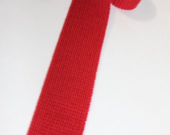 vintage 70's - 80's -Rooster- knit neck tie.  Wool - Mohair 'Roosternit' blend in Red.  2 1/2" width.