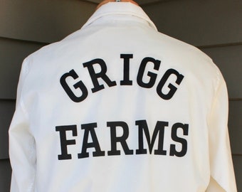 vintage 70's -80's -Pla-Jac by Dunbrooke- Men's White windbreaker jacket. Grigg Farms - Idaho. Flannel lined. Medium - Large 40 - 42