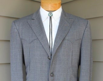 vintage 1950's -Gross- Men's 2 piece Western suit. Taupe/Gray stripe w/ White flecks - Wool Narrow lapel - 3 button - Soft shoulder. 40 Reg