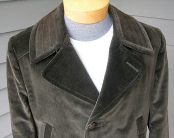 vintage 1960's Men's Corduroy Car coat. 'New Old Stock'. Matching suede trim. Half belt back.  Size 40 plus