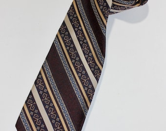 vintage 1970's -Gant- Men's Wide neck tie. Jacquard woven - Polyester. Geometric patterns - diagonal stripe. Navy & Brown. 4 1/4" wide