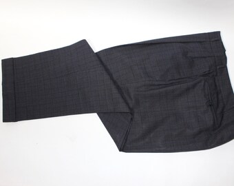 vintage 1950's Men's Custom Tailored suit pants Black/Gray Tone-on-tone windowpane. Hollywood waist - Tapered leg. 38" Waist. Japan