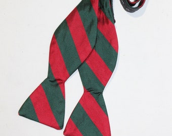 vintage 1980's -Ben Silver- bow tie. Butterfly or thistle shape. Red & Green 'Christmas' stripe - All Silk.