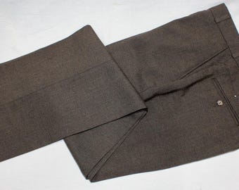 vintage 70's - 80's -Thomson- Men's pants. 'New Old Stock' Flat front, straight leg. Brown brindle twill -  'Rainy Day Wools'. 34" Waist