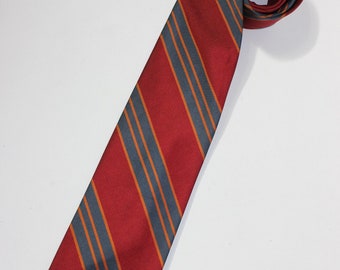 vintage 50's - 60's -Hut Neckwear- repp stripe neck tie. 'Guardsman Twill' - Red with Orange / Blue multi-stripe - All Silk.  3 1/4" wide