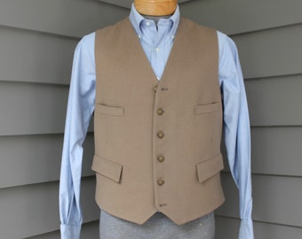 vintage 70's - 80's -Phillips & Piper 'Belvoir'- Men's waistcoat / vest. Traditional style - Flannel camel color - Fox head buttons. Size 44