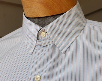 vintage 80's - 90's -Brooks Brothers- Tab collar, dress shirt. All cotton - Color stripe. Split yoke. Extra Large 17 x 33. Made in USA