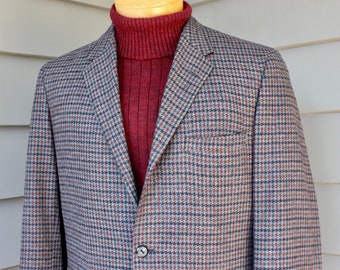 vintage 50's - 60's -Kingsridge- Men's Tweed sport coat. Ivy Style. 3/2 roll - Sack - Natural shoulder. Houndstooth check. Size 38 - 40 Long