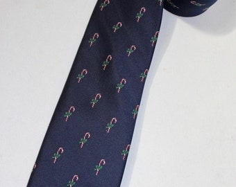 vintage 80's - 90's -Robert Talbott- neck tie. Christmas theme 'Candy Cane w/ bow' - Silk / Poly blend from England.  3 1/4" wide. MINT
