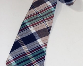 vintage 70's - 80's -Hanover St.- Neck Tie. Colorful India Madras - All Cotton. 'New Old Stock' w/ hanger. Modern width 3 3/8"