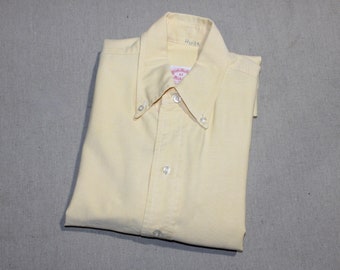 vintage 60's - 70's -Brooks Brothers- Boy's long sleeve OCBD shirt. All Cotton - Yellow. Size 12 - 13.5" collar. Washed & worn to perfection