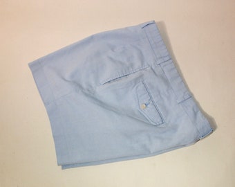 vintage 1980's -Benchley Ltd- Men's short shorts. Really short - Pleat front. Light Blue Oxford Cloth. Size 36". 4 3/4" inseam. Made in USA