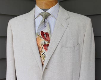 vintage 1950's -Palm Beach- Men's sportcoat. Tropical wool blend 'Resortweave'. 3 button - Darted front. Sz 44 Regular plus