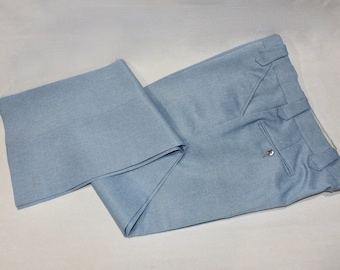 vintage 70's - 80's -unknown maker- Men's Western dress pants.  Sky Blue twill. Flat front - Straight leg. 36"+ x 33"