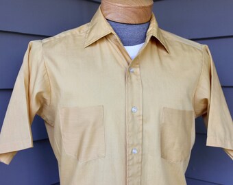 vintage 1960's  -Mr. Dee-Cee- Men's short sleeve shirt. Golden Yellow Batiste. A great shirt, just like Dad used to wear. Medium 15