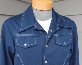 available Medium-VINTAGE 1970/'s Men/'s Blue Leisure Jacket by Holiday Fashions FREE SHIPPING