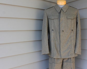 vintage 1960's -West German- military, cold weather jacket and pant set. Olive Drab - Flanneled wool. Medium - approx. Size 40 x 32" waist