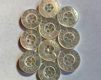 vintage 80's - 90's -Paul Stuart- Men's dress shirt buttons. Set of 10. Mother of Pearl - marked 'Paul Stuart'. 7/16"