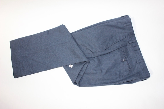 Daks, vintage 60's - 70's -DAKS- Men's pants. Flat front, straight leg. Wool flannel - Heathered Blue. Charleston retailer. 37" Waist